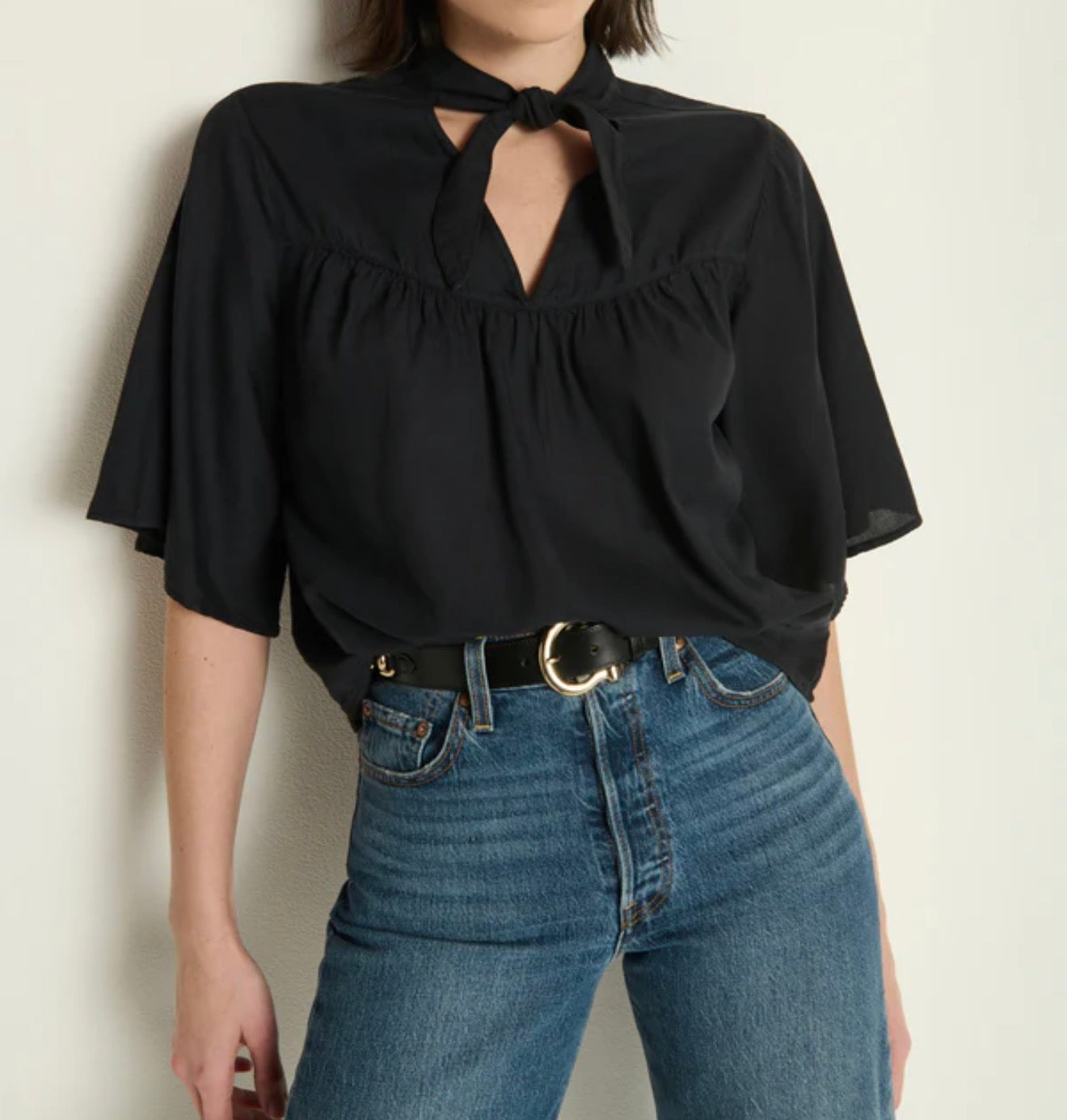 Nation Ltd Valerie Tie Neck Top - Black