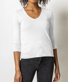 LILLA|P 3/4 Sleeve V- Neck - White