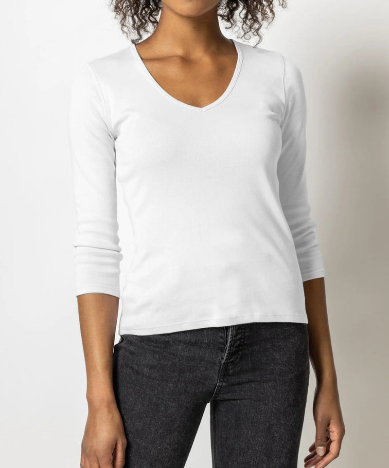 LILLA|P 3/4 Sleeve V- Neck - White