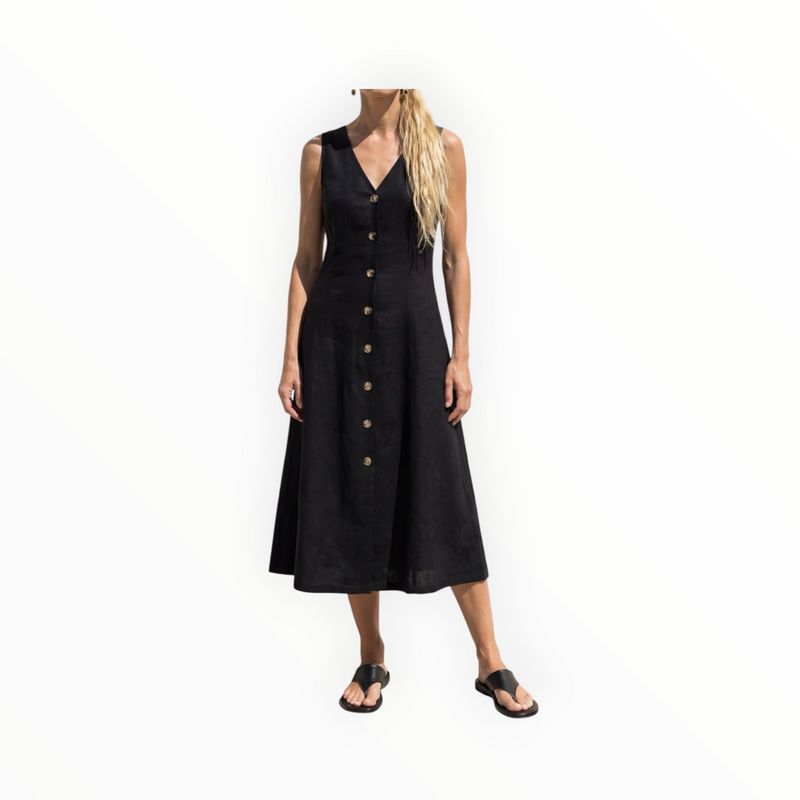 Amanda Maria Tailored Linen Blend Dress - Black