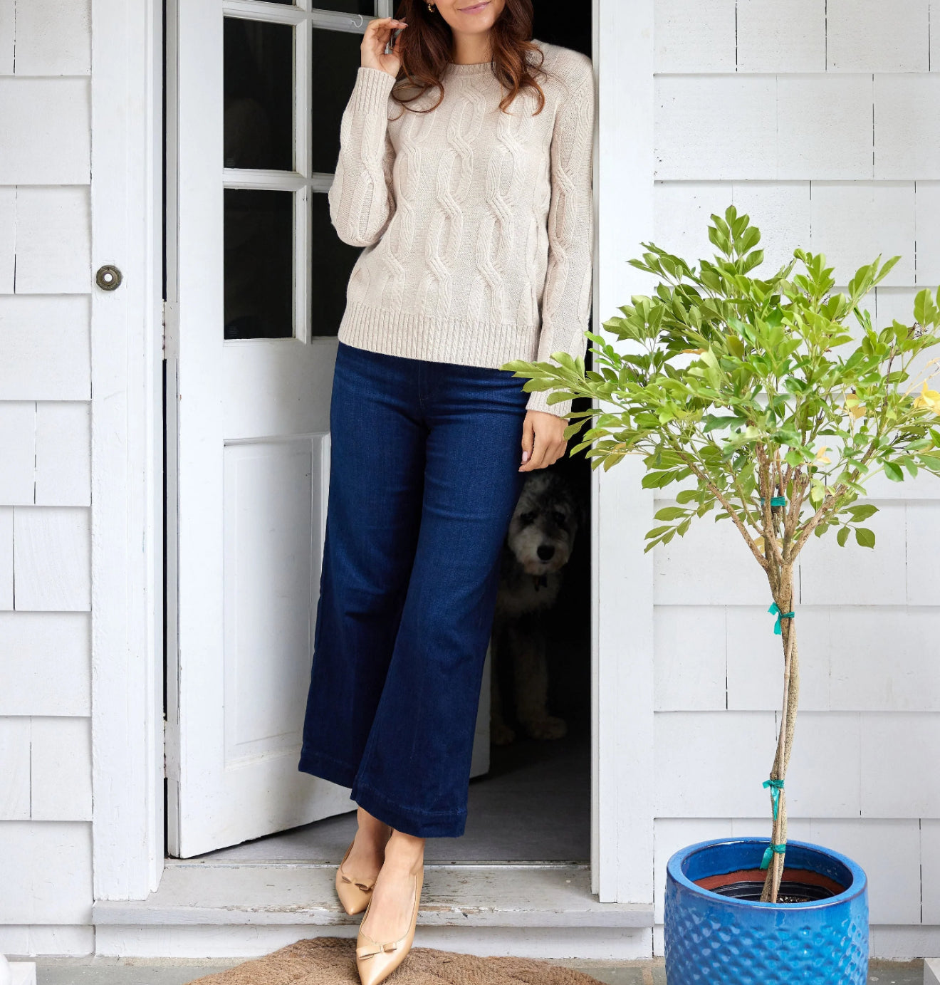 Sail To Sable Cable Knit Crew Neck Sweater - Camel