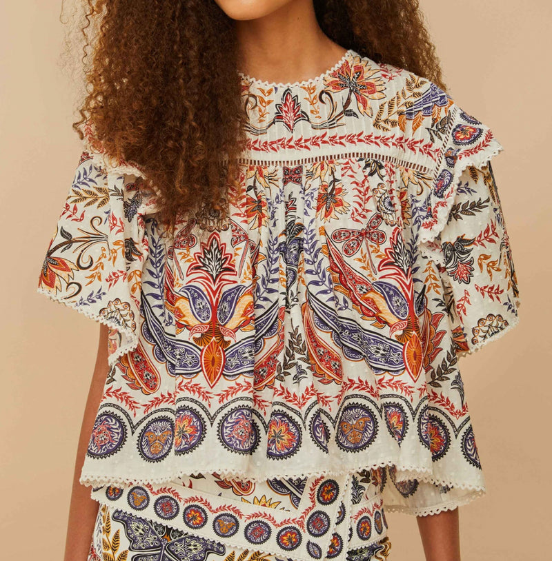 Farm Rio Off-White Boho Glam Lace Blouse