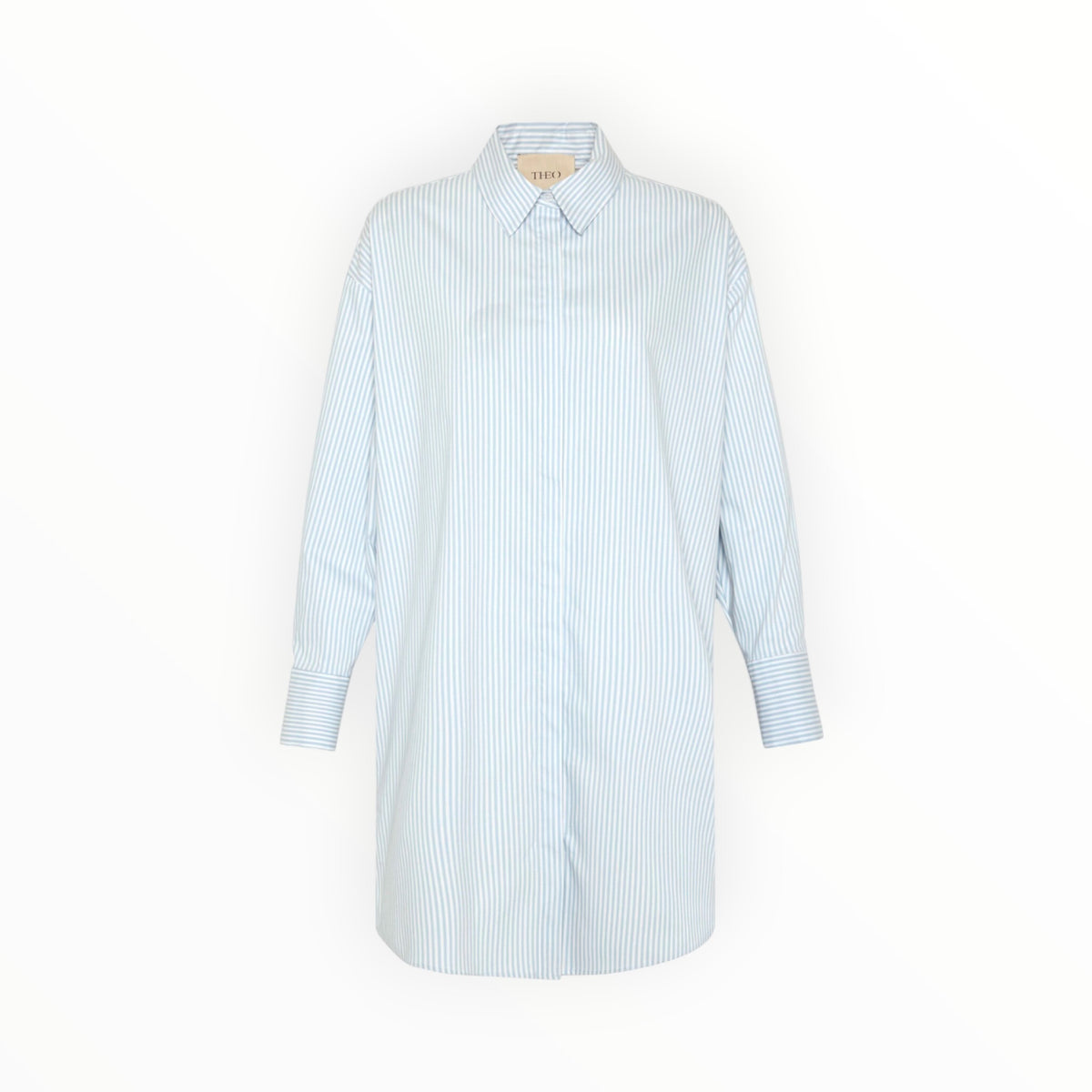 THEO The Label Echo Iris Print Back Shirtdress - Etherlight Bloom