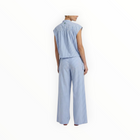 Oui Button Down Blouse - Light Blue/White Stripe
