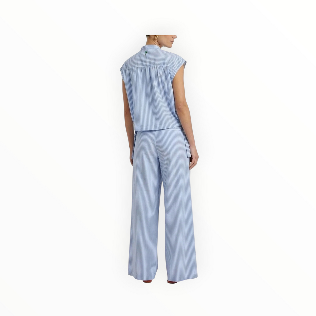 Oui Button Down Blouse - Light Blue/White Stripe