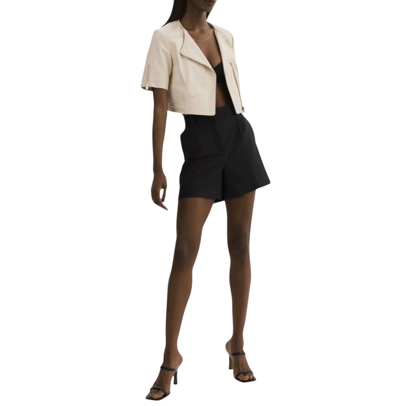 Lamarque Kirsi Gold Cropped Biker Jacket - Bone