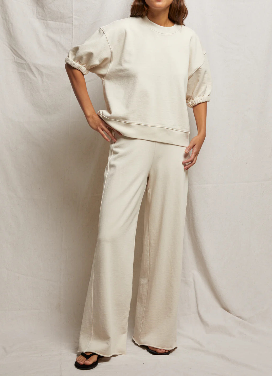 perfectwhitetee French Terry Wide Leg Trousers - Amber