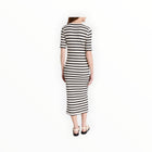 GANNI Striped Rib Knit Midi Dress - Black/White