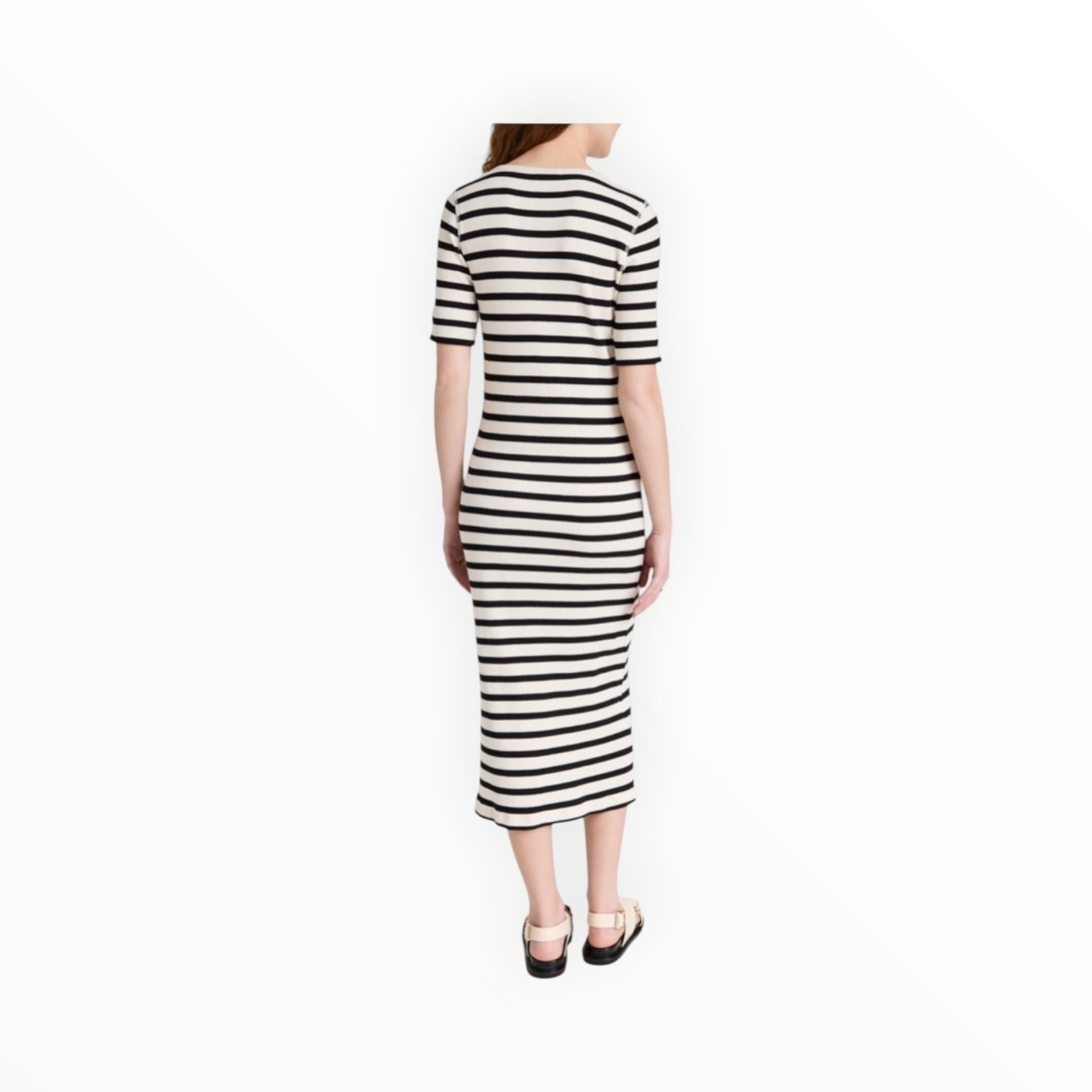 GANNI Striped Rib Knit Midi Dress - Black/White