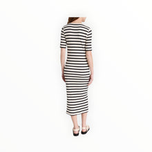 GANNI Striped Rib Knit Midi Dress - Black/White