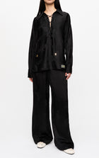 GANNI Satin Jacquard Tie String Shirt - Black