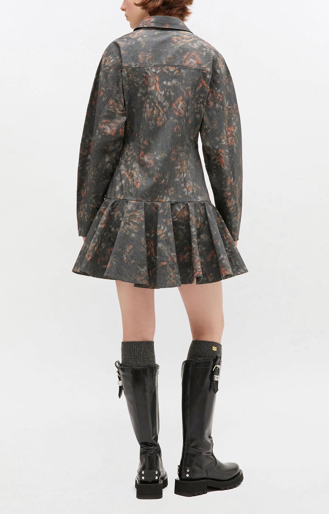 GANNI Black Floral Shirt Dress - Phantom