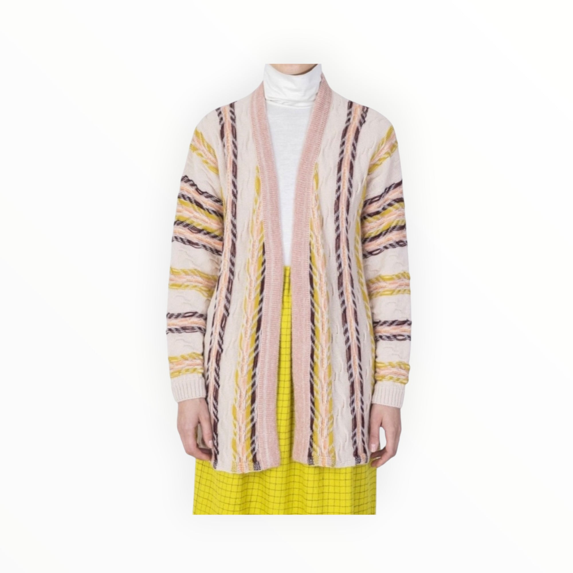 ALYSI Stripes & Jacquard Cardigan - Plaster