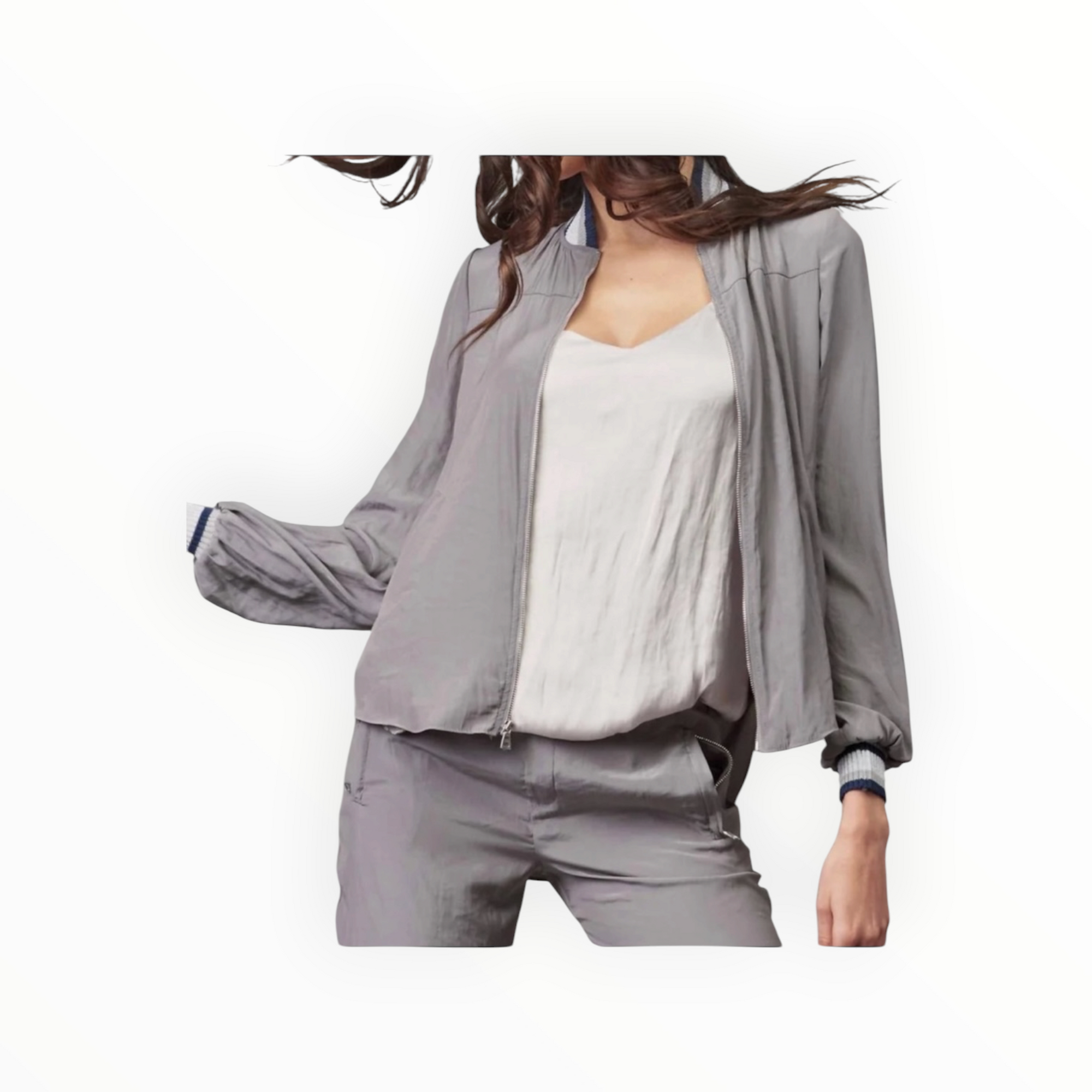 Lola & Sophie Steel Satin With Rib Trim Jacket