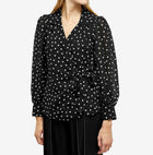 GANNI Printed Light Crepe Wrap Shirt - Black