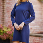 Sail To Sable Button Neck Ponte Dress - Navy