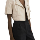 Lamarque Kirsi Gold Cropped Biker Jacket - Bone