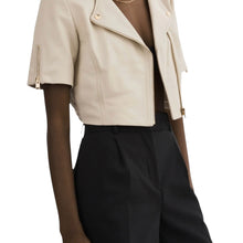 Lamarque Kirsi Gold Cropped Biker Jacket - Bone