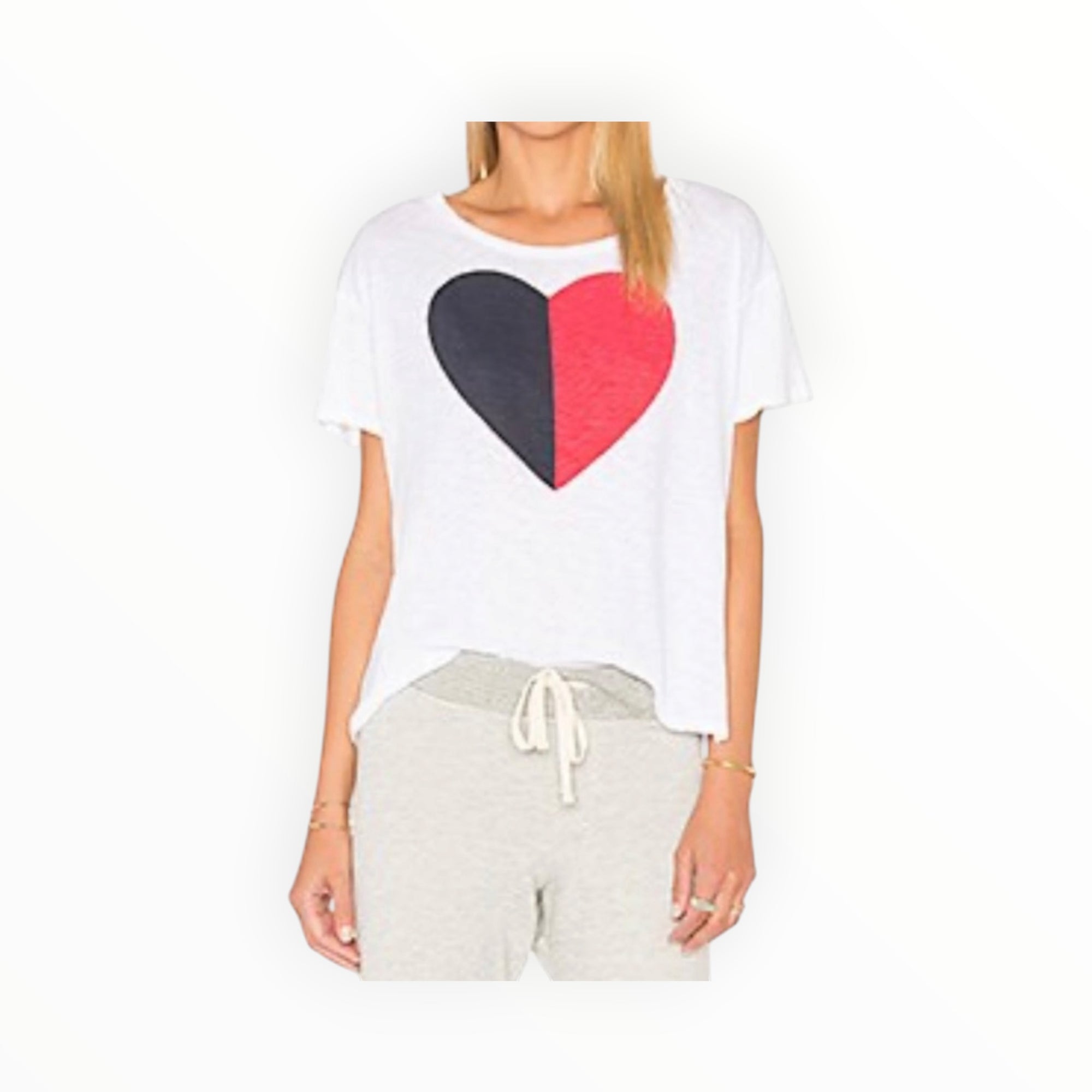 Sundry Split Heart Loose Tee - White