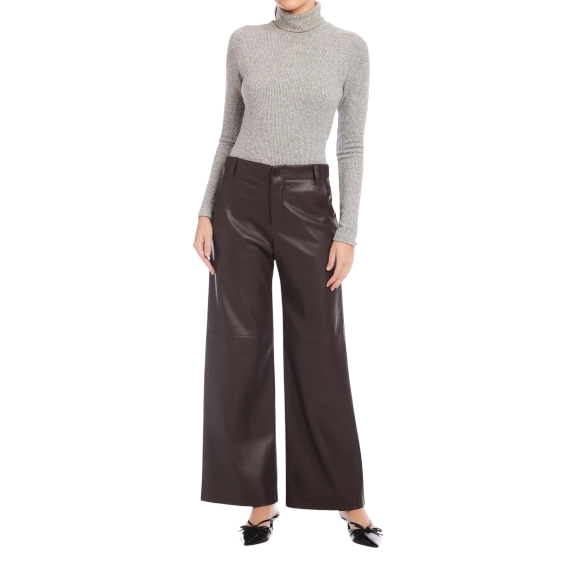 Fifteen Twenty Lara Faux Leather Wide Leg Pants - Brown