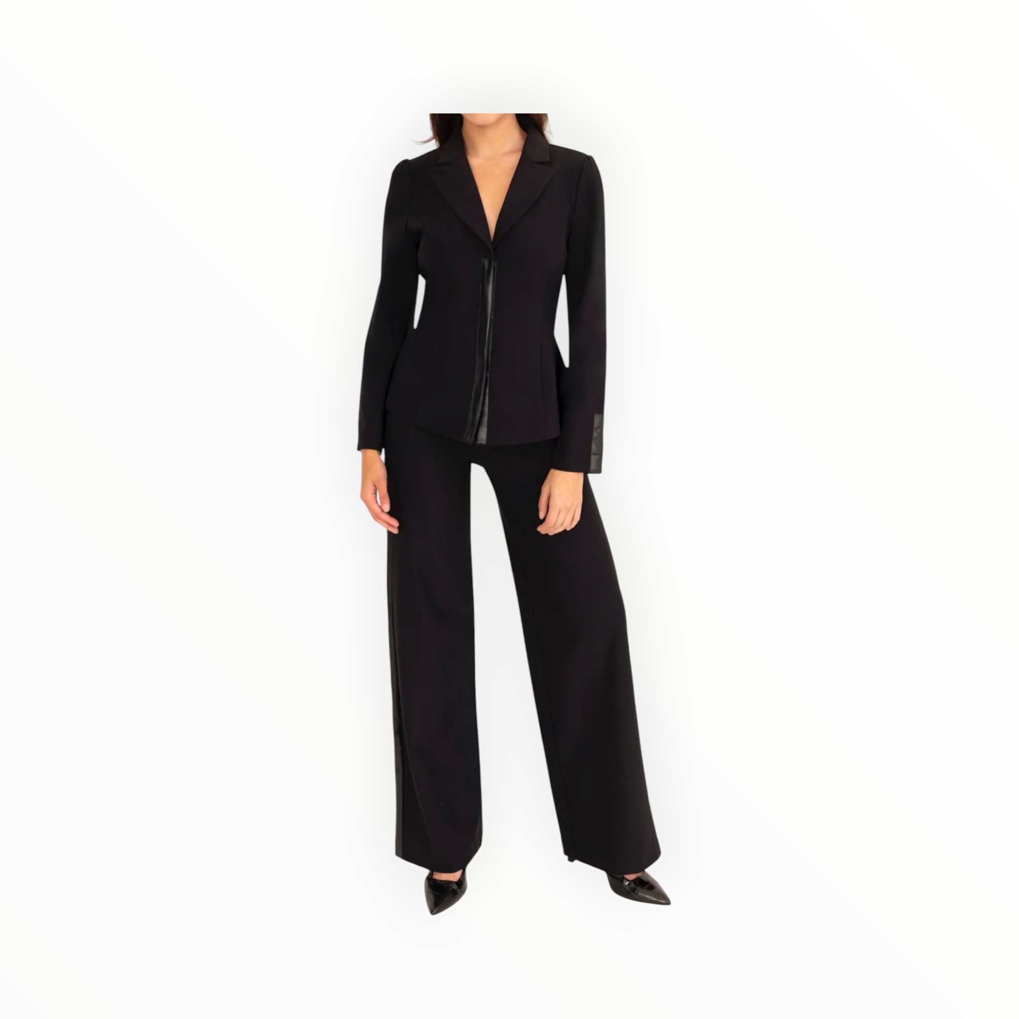 Elaine Kim Carlyle Tech Stretch Puff Sleeve Blazer W/Vegan Trim - Black