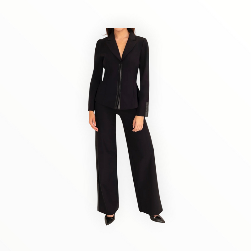 Elaine Kim Carlyle Tech Stretch Puff Sleeve Blazer W/Vegan Trim - Black