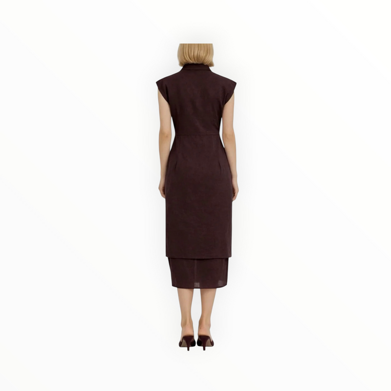 TELA Piramide Sleeveless Shirt Dress W/Front Knot - Plum