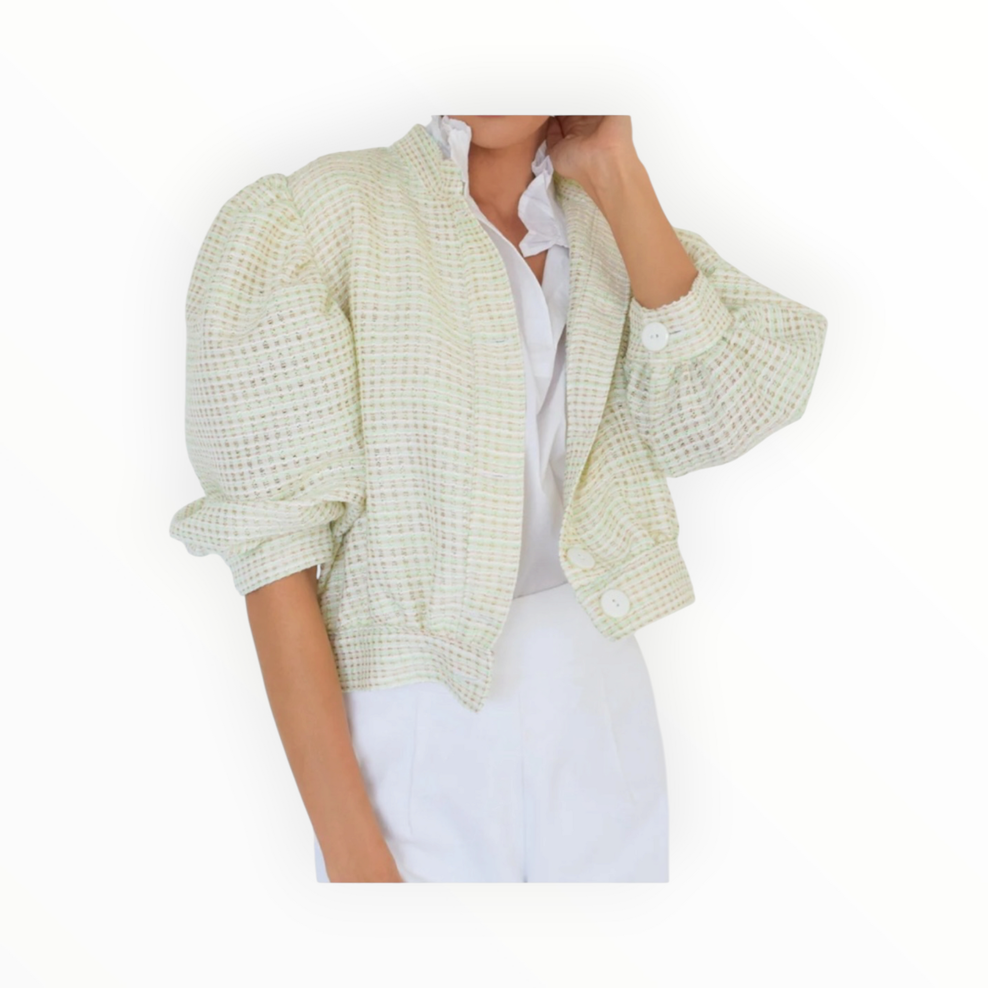 Never A Wallflower Tweed Button Front Jacket - Mint
