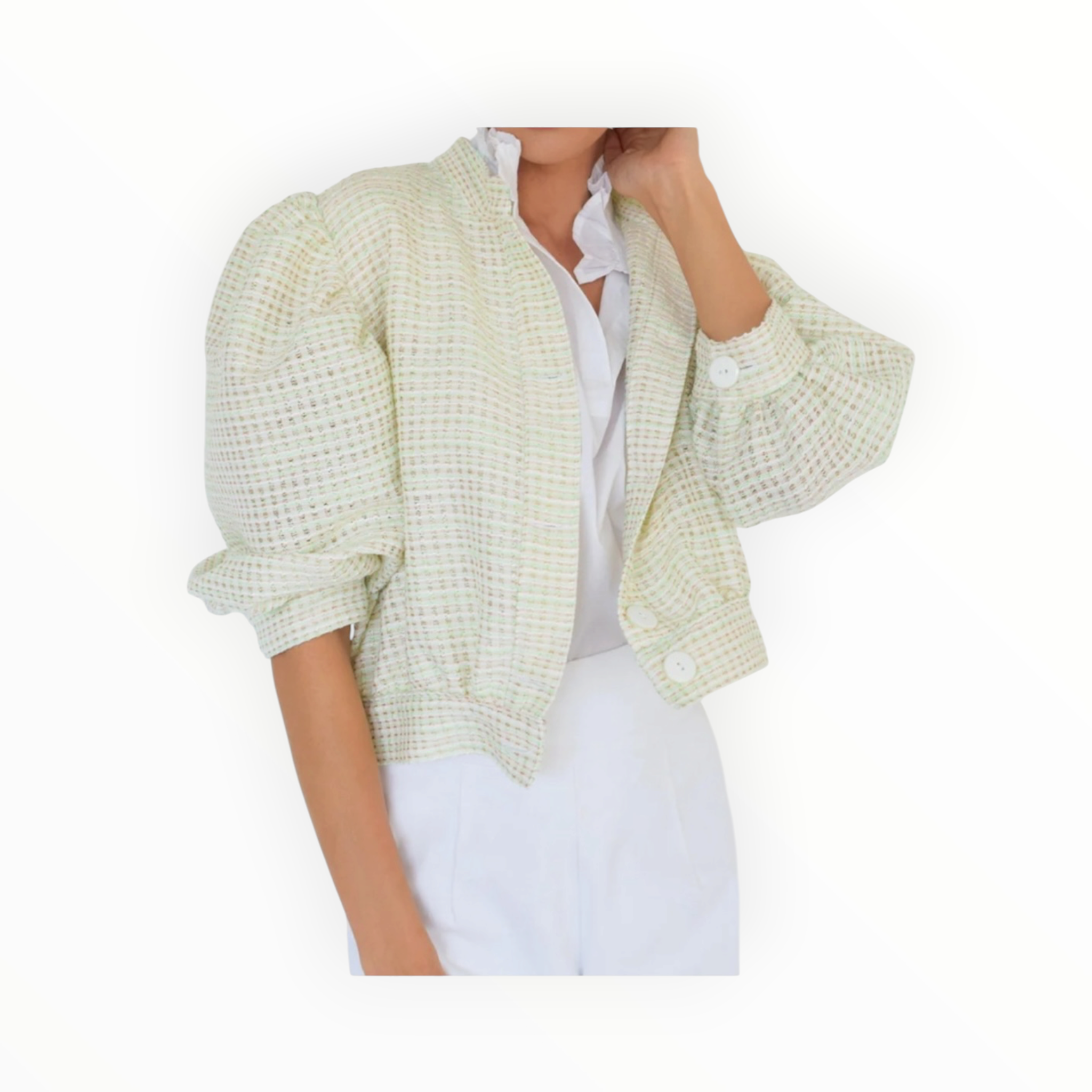 Never A Wallflower Tweed Button Front Jacket - Mint