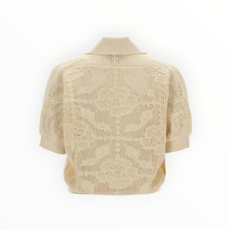 (nude) S/S Lace Knit Polo - Off White