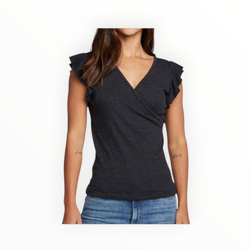 Chaser Triblend Rib Flutter Sleeve Surplus Tee - Black