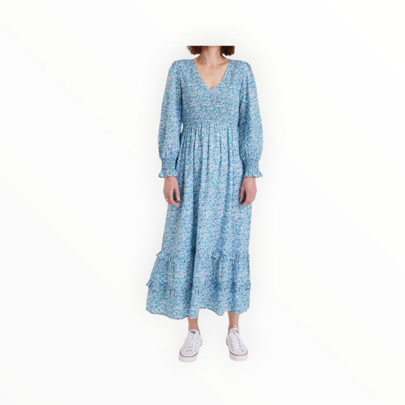 Pink City Prints Isabel V Neck Dress - Mint Hyacinth