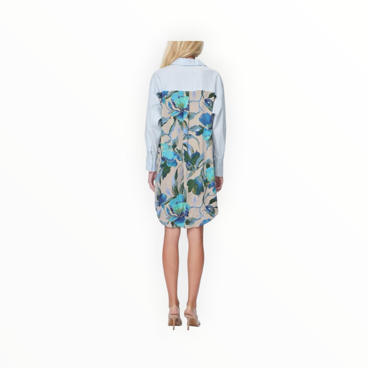 THEO The Label Echo Iris Print Back Shirtdress - Etherlight Bloom