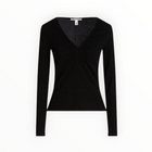 Autumn Cashmere Ruched Slim V Neck Sweater - Black