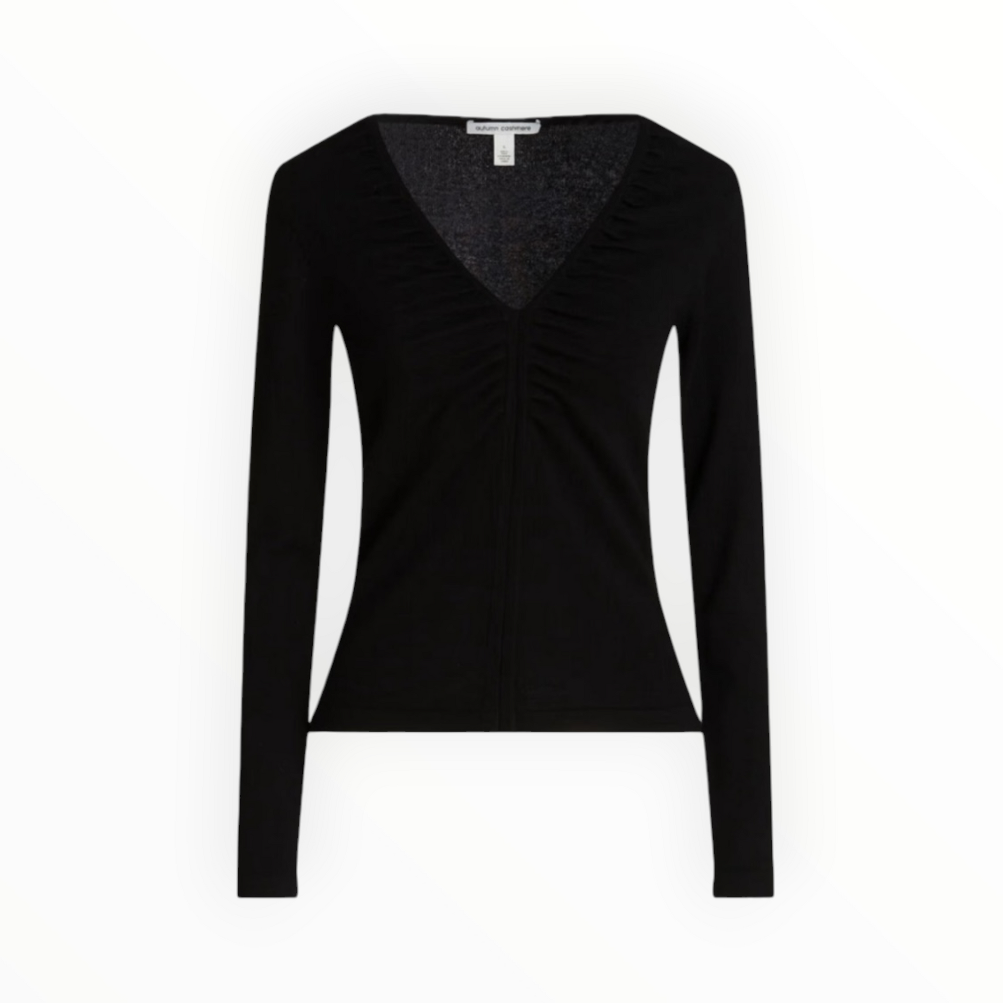Autumn Cashmere Ruched Slim V Neck Sweater - Black