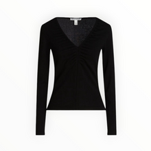 Autumn Cashmere Ruched Slim V Neck Sweater - Black