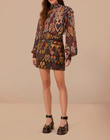 Farm Rio Black Hearts Ikat Blouse