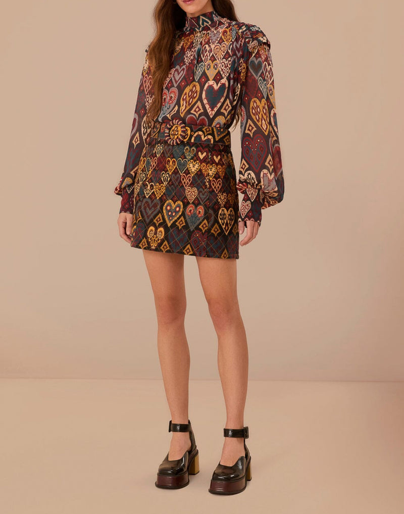 Farm Rio Black Hearts Ikat Blouse