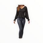 Lola & Sophie Smocked V-Neck Top - Black
