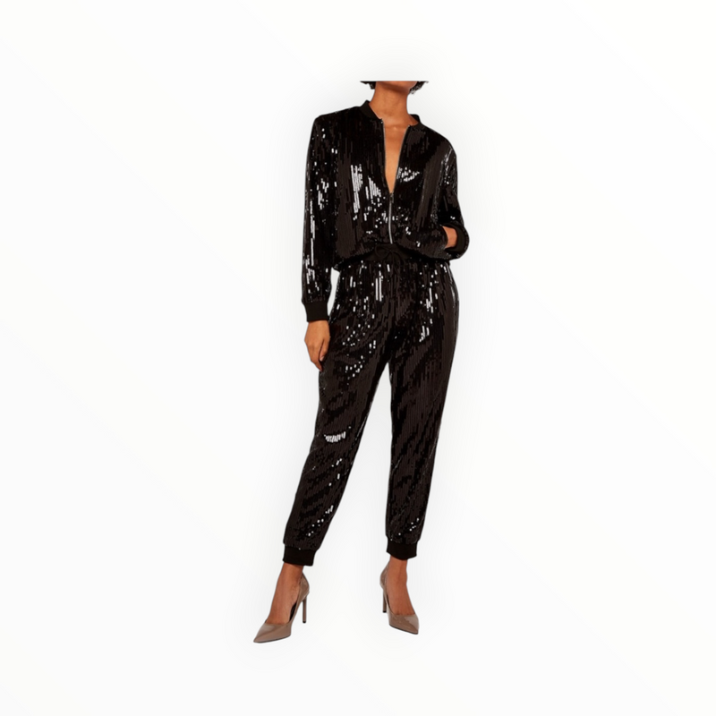 APRICOT Sequin Bomber Jacket - Black