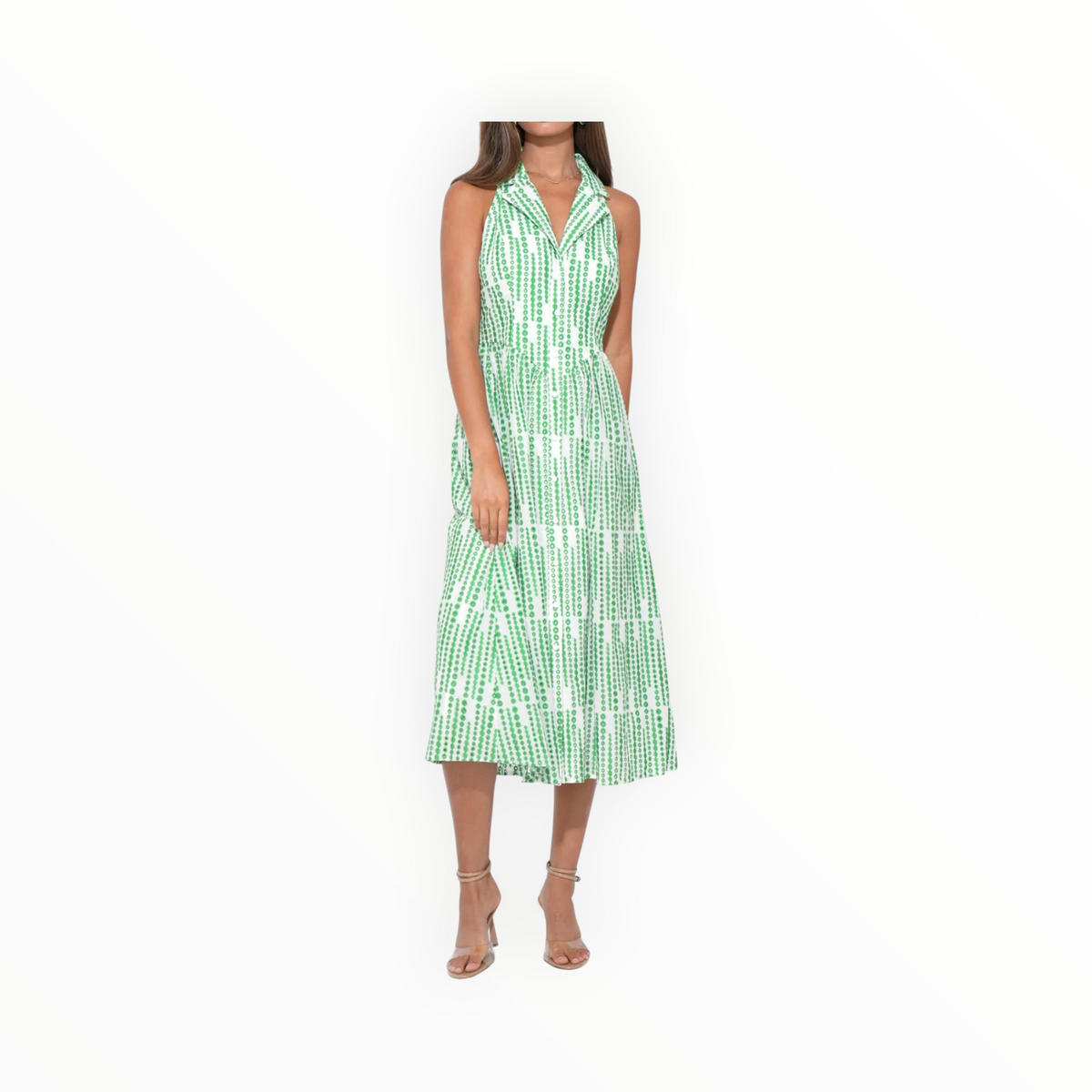 Adelyn Rae Ruby Embroidery Midi Dress - White/Green