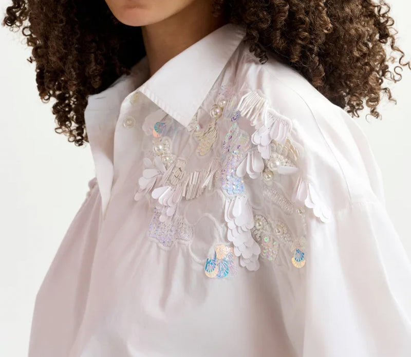Essentiel Antwerp Gdog Sequin & Beaded Embroideries Shirt - White