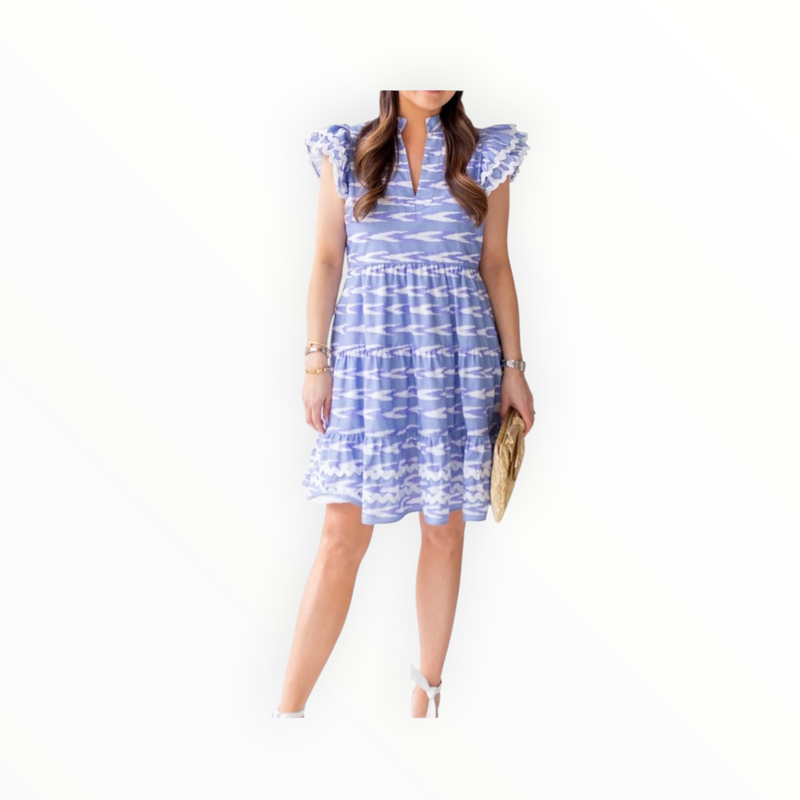 Sail To Sable Hudson Serenity Ikat Stripe Flutter Sleeve Flare Tunic