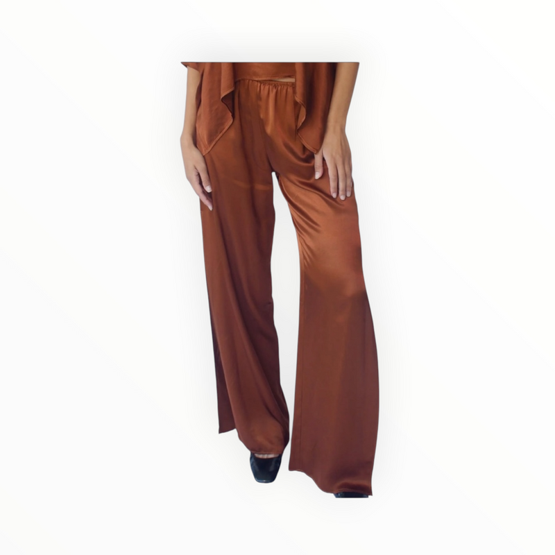 Starkx Silky Side Slit Pants - Rich Brown