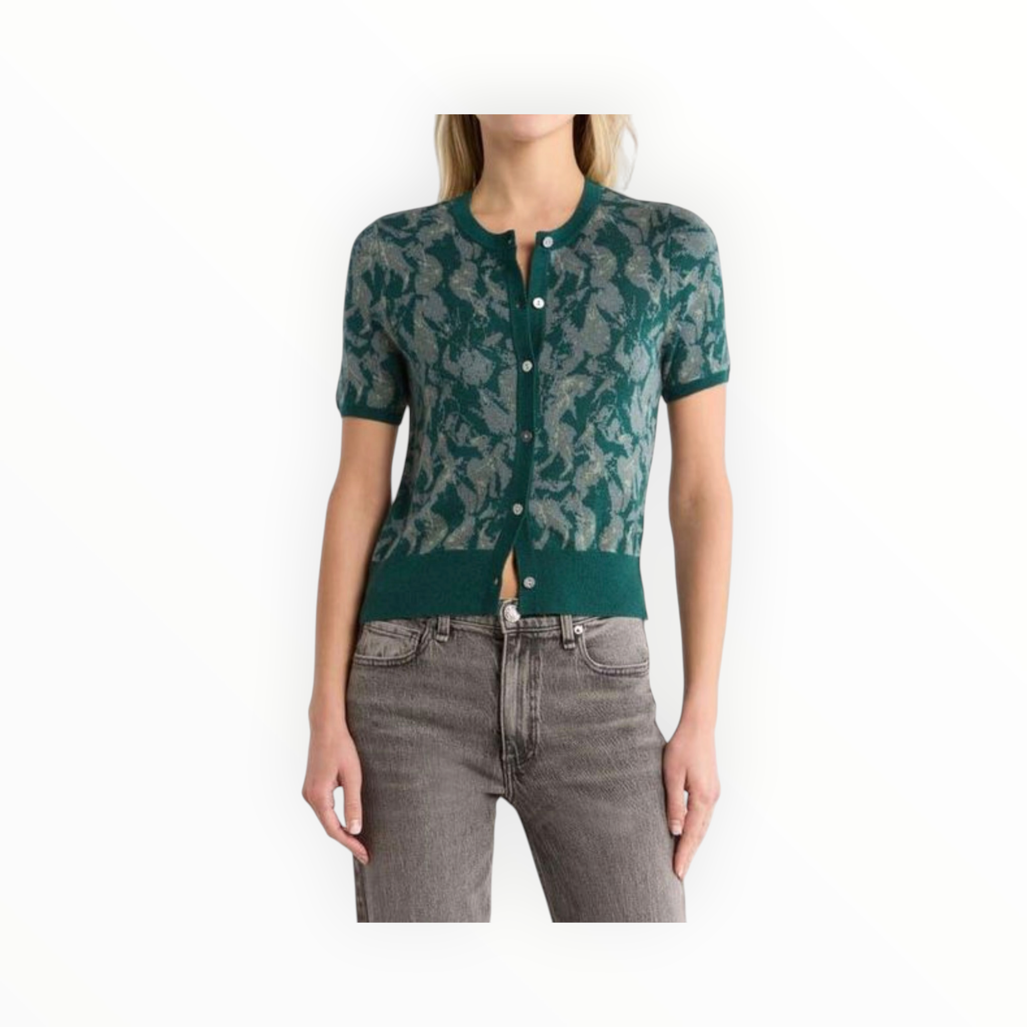 rag & bone Michal Jacquard Cardi - Teal Petal Multi