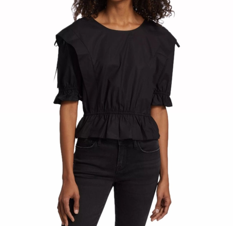 Frame Cinched Shoulder Tie Blouse - Black