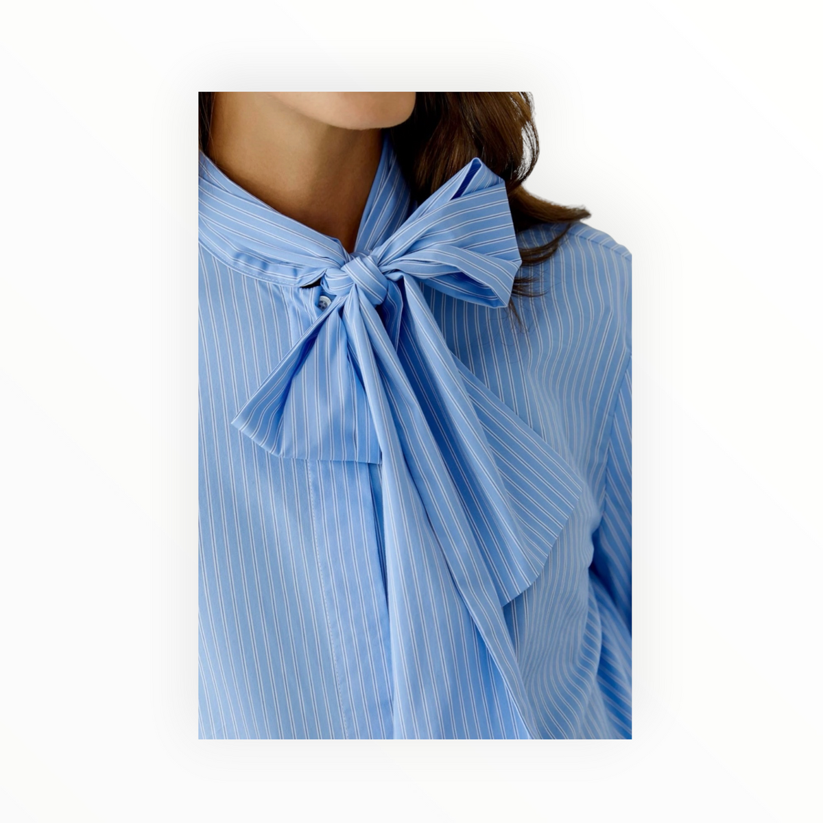 Oui Blouse W/Tie - Blue/White Stripe