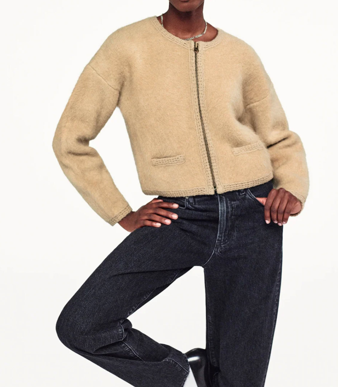 Frame Lofty Crochet Cardigan - Wheat