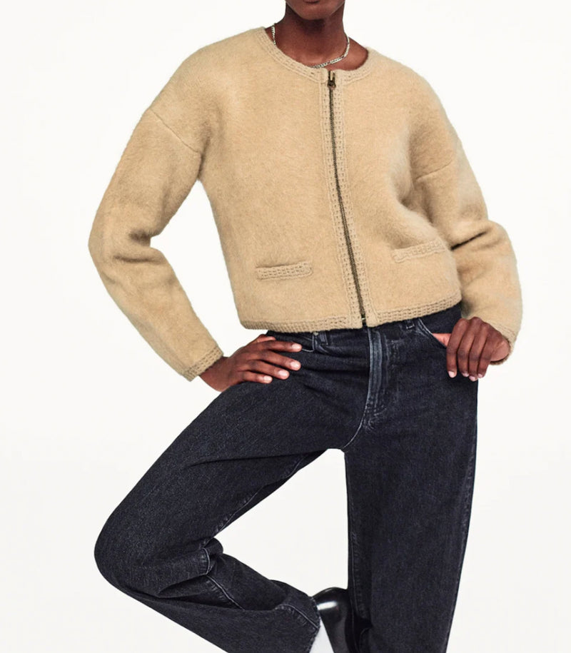 Frame Lofty Crochet Cardigan - Wheat