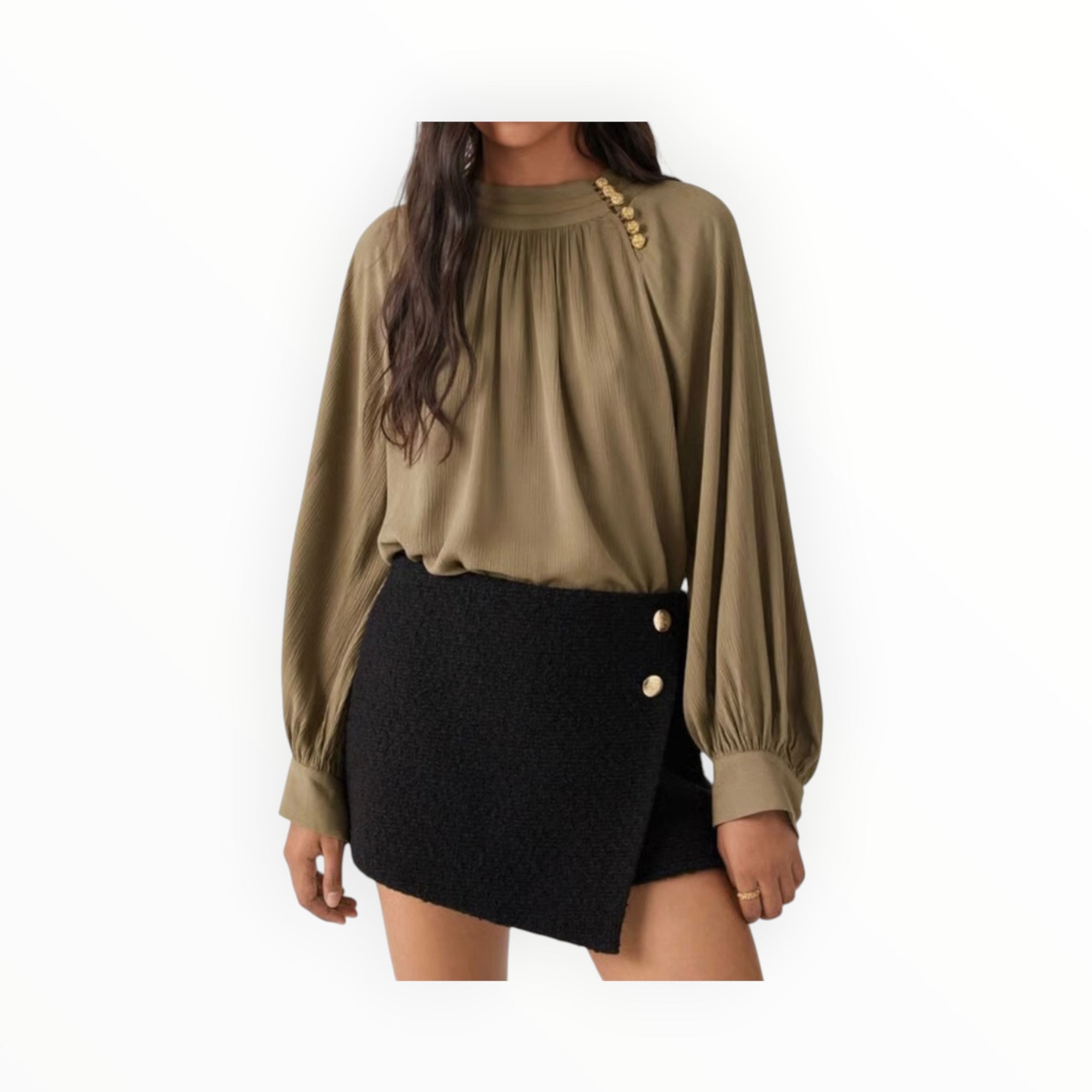 ba&sh Neil Long Sleeve Blouse - Khaki